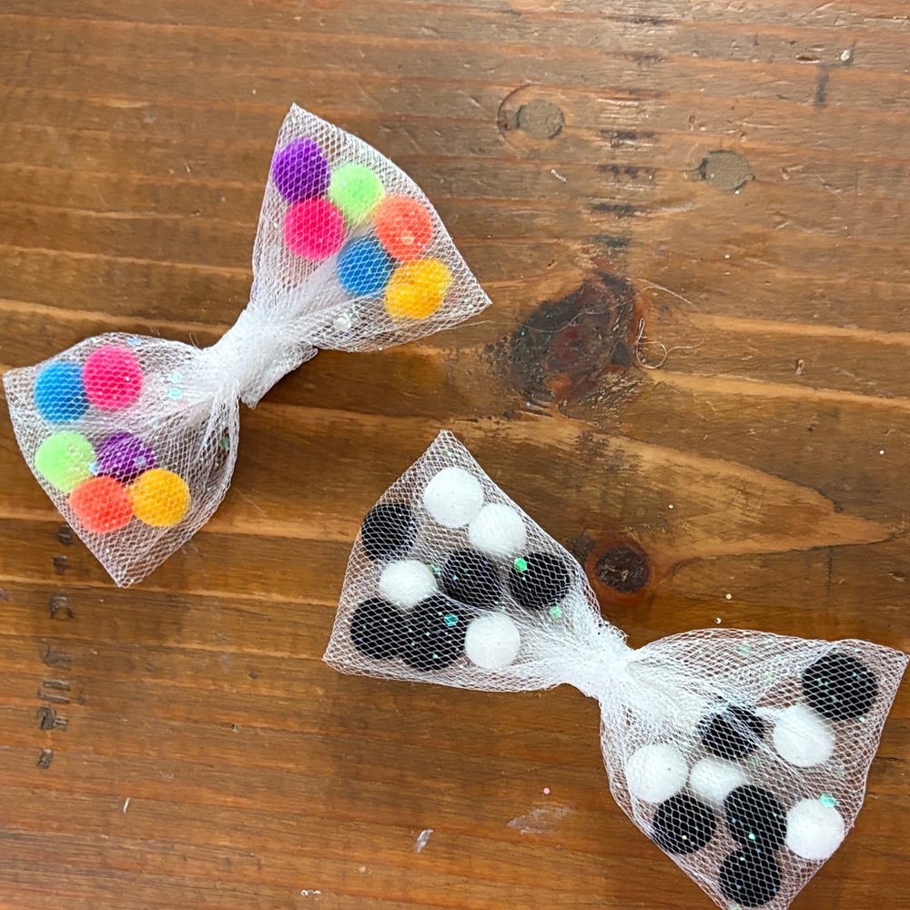 Colorful Pom-Pom Hair Bows for Kids